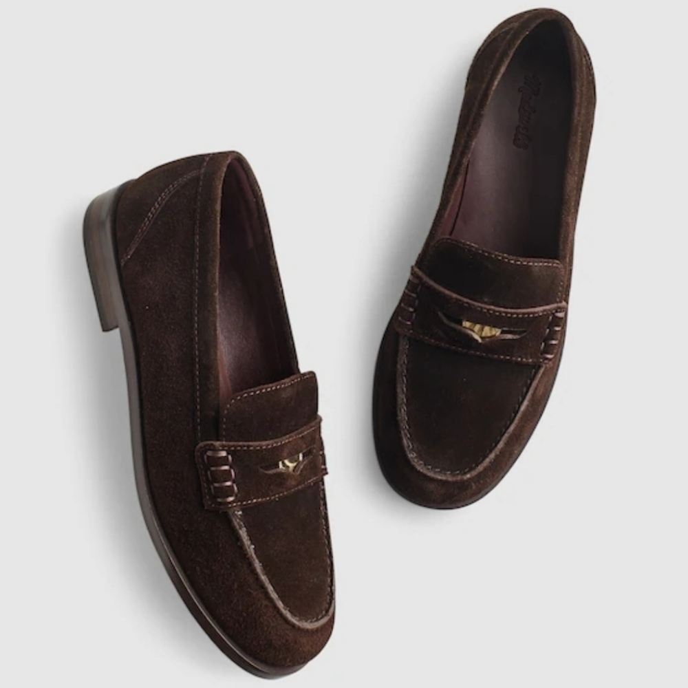 New! Madewell The Grayson Penny Loafer in Suede Dark Carob 10.5